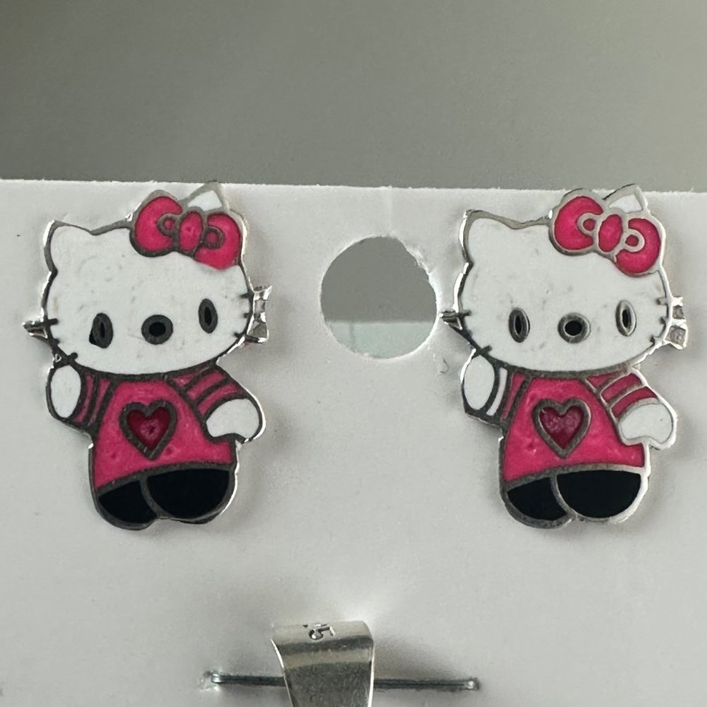 Hello Kitty Silver 925 Earrings & Pendant Set Trendy Girls Jewelry Made In Mexic - Picture 6 of 10